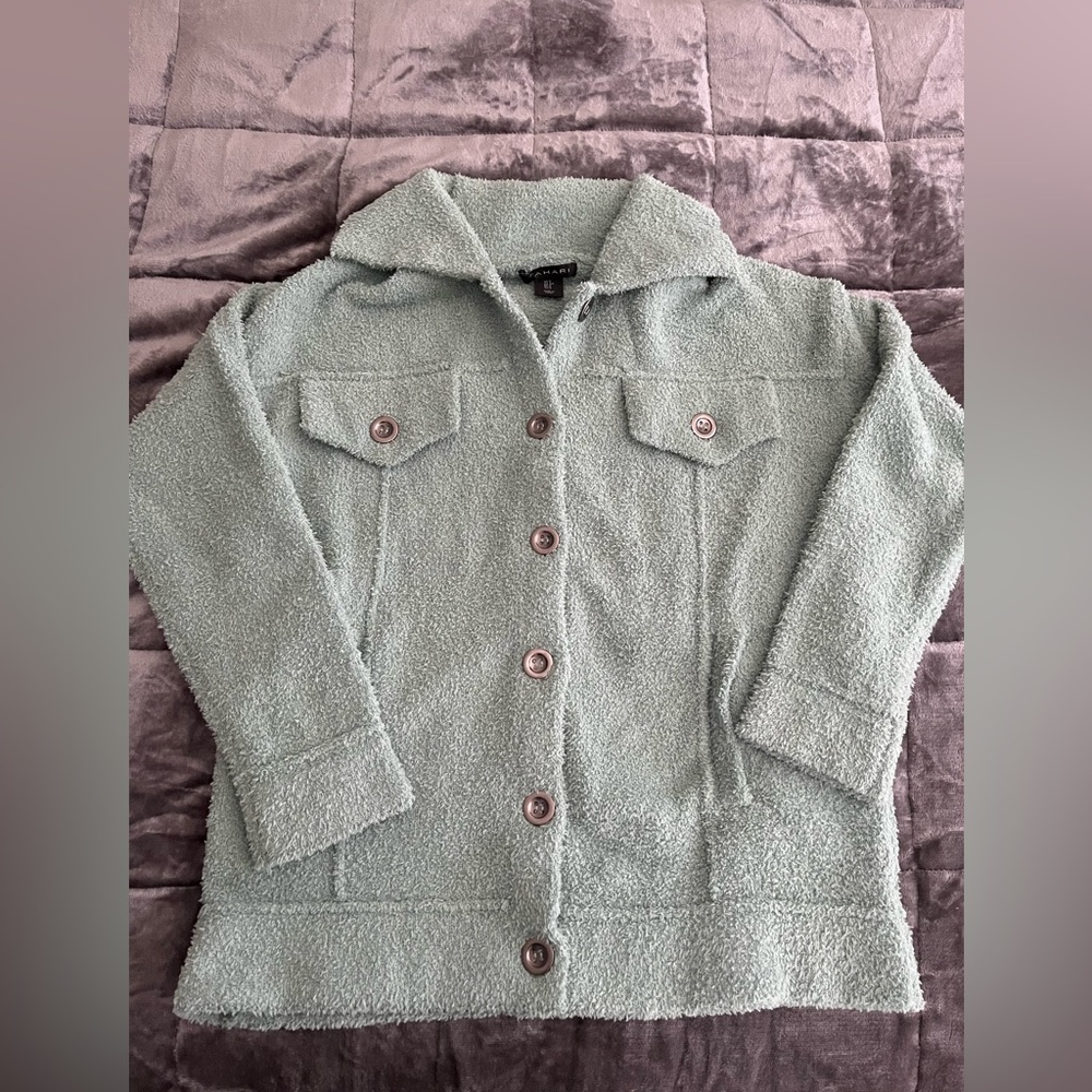 Blue/green fuzzy Tahari shacket